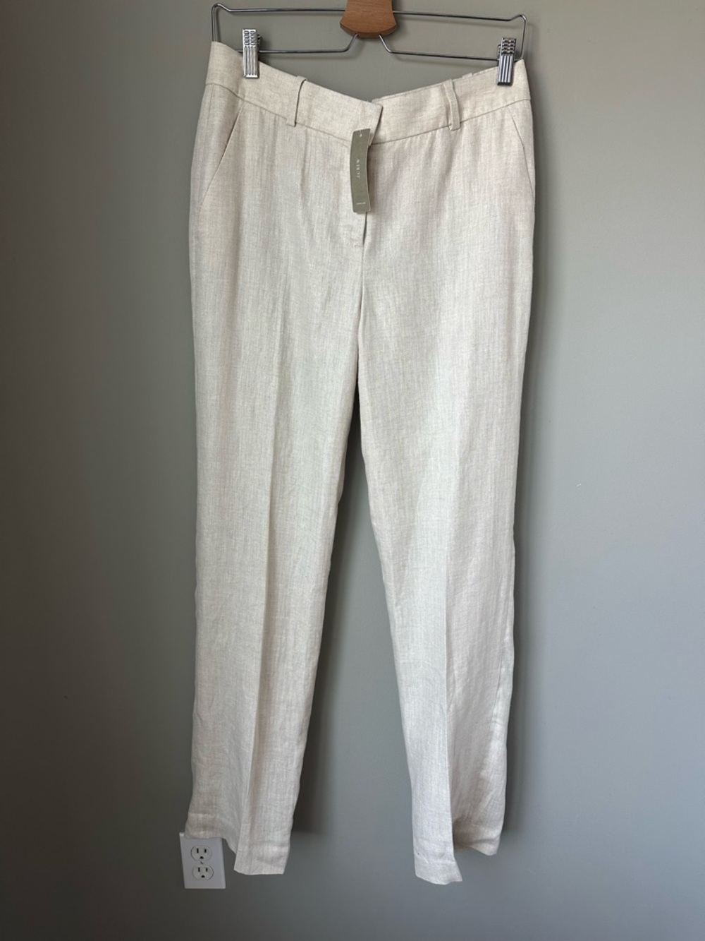 100% Linen J Crew Bristol Slim straight leg Pants Beige Sz 4 45375 stovepipe